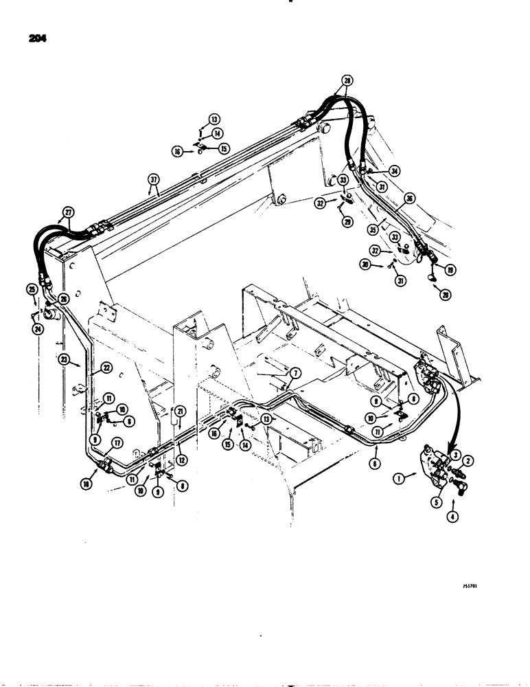 Схема запчастей Case 1845 - (204) - AUXILIARY HYDRAULIC CIRCUITS, LOADER ARM HYDRAULIC CIRCUIT WITHOUT SELECTOR VALVE (35) - HYDRAULIC SYSTEMS
