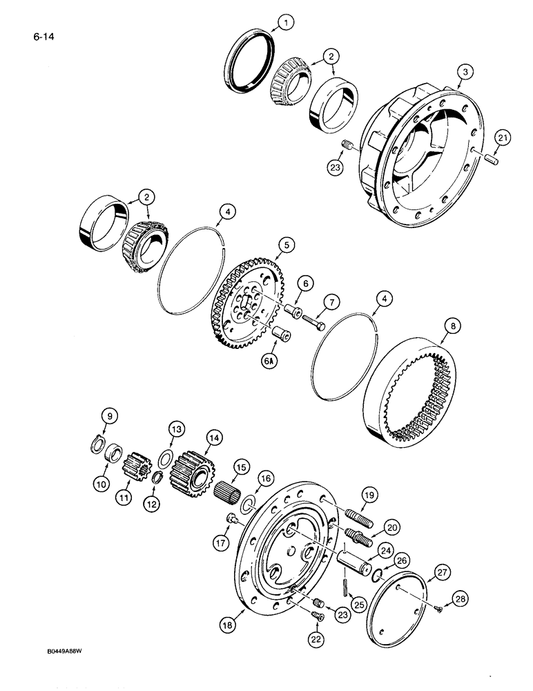 Схема запчастей Case 780D - (6-14) - FOUR WHEEL DRIVE FRONT AXLE, PLANETARY (06) - POWER TRAIN