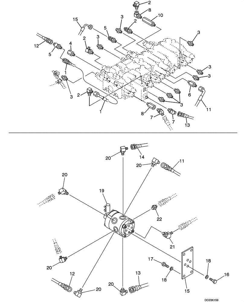 Схема запчастей Case CX47 - (08-08[00]) - HYRDAULICS - PILOT CONTROL LINES, MAIN (08) - HYDRAULICS