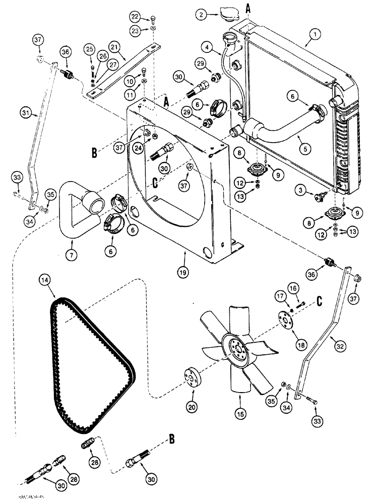 Схема запчастей Case CASE - (2-02) - RADIATOR, FAN AND MOUNTING (02) - ENGINE