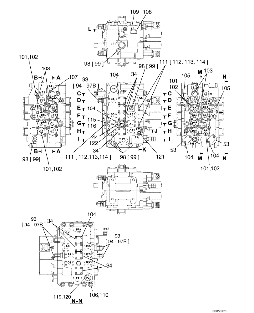 Схема запчастей Case CX225SR - (08-57) - VALVE ASSY, CONTROL (08) - HYDRAULICS