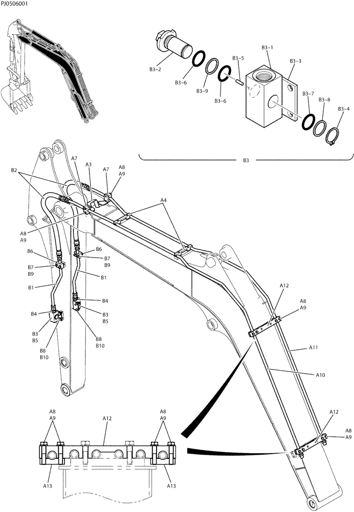 Схема запчастей Case CX50B - (03-003) - HYD LINES, BOOM 2.79M (NIBBLER AND BREAKER) (35) - HYDRAULIC SYSTEMS