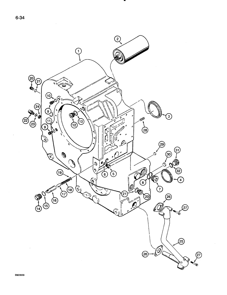 Схема запчастей Case 821 - (6-034) - TRANSMISSION ASSEMBLY, HOUSING, P.I.N. JAK0024165 AND AFTER (06) - POWER TRAIN
