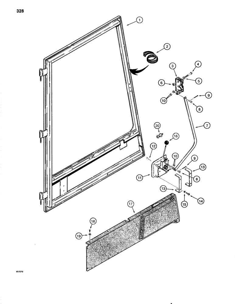 Схема запчастей Case 1080 - (328) - CAB DOOR ASSEMBLY, CAB SERIAL NUMBER 334940 AND AFTER (90) - PLATFORM, CAB, BODYWORK AND DECALS