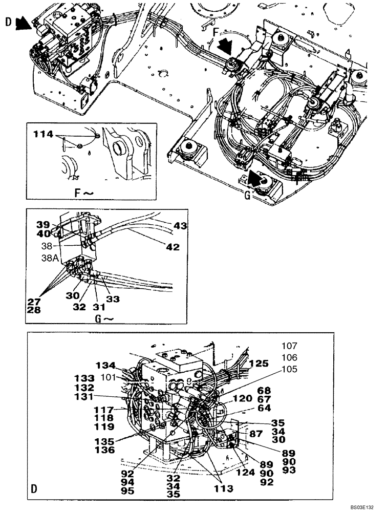 Схема запчастей Case CX135SR - (08-044) - PILOT CONTROL LINES - MODELS WITH CONTROL SELECTOR VALVE (08) - HYDRAULICS