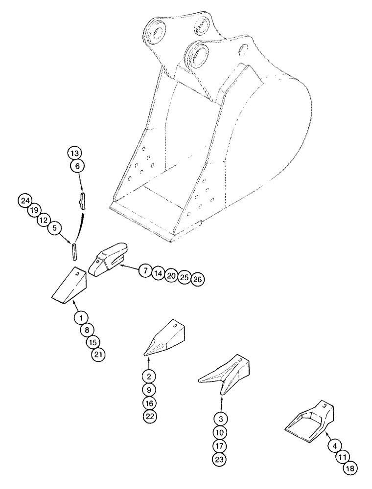 Схема запчастей Case 9050B - (9-134) - HENSLEY BUCKET TOOTH OPTIONS (09) - CHASSIS/ATTACHMENTS