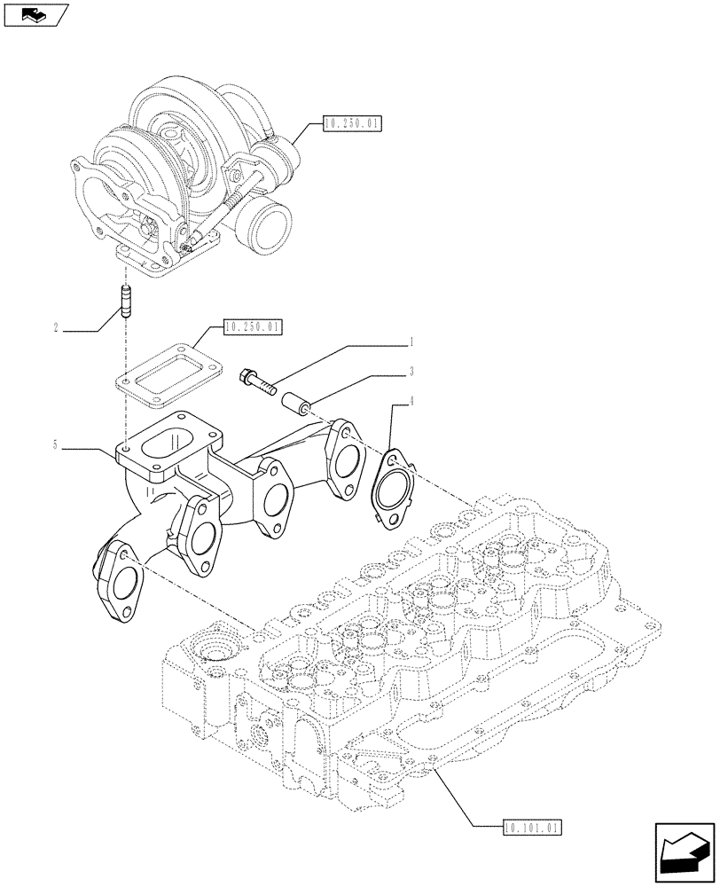 Схема запчастей Case F4HFE413A E002 - (10.254.05) - EXHAUST MANIFOLD (2854381) (10) - ENGINE