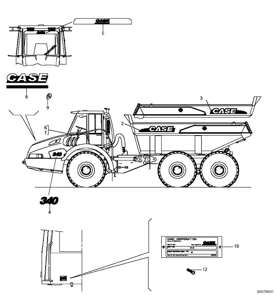 Схема запчастей Case 340 - (98A01020797[001]) - ACCESSORIES - DECALS W/SCISSOR GATE (U.S.A.) (87612269) (19) - OPTIONS