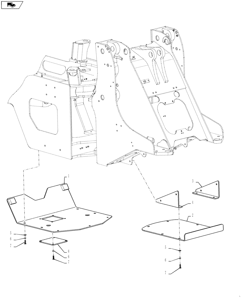 Схема запчастей Case 621F - (90.116.BE[02]) - REAR SKID PLATE (90) - PLATFORM, CAB, BODYWORK AND DECALS