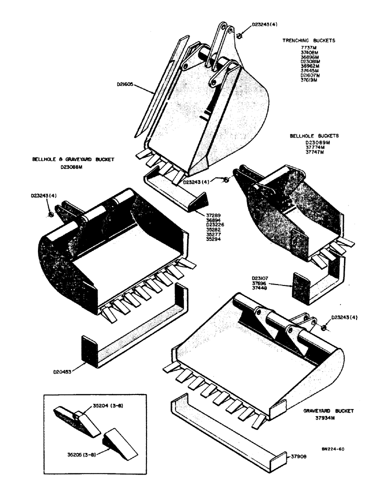 Схема запчастей Case 310 - (14) - BACKHOE BUCKETS (OPTIONAL EQUIPMENT), TRENCHING BUCKETS (MACHINERY ITEMS) 