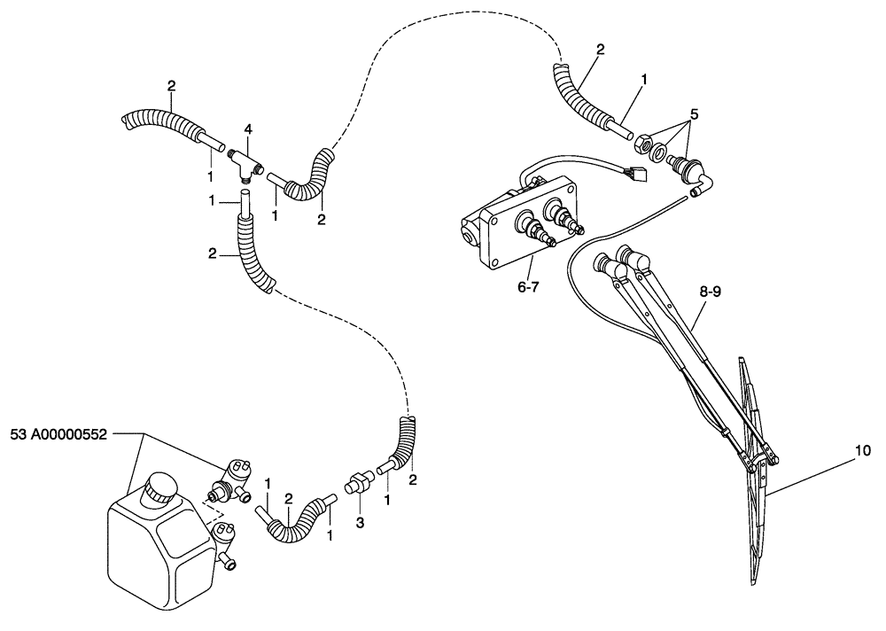 Схема запчастей Case 335 - (53A00000553[001]) - SIDE WINDSHIELD WASHER - WINDSHIELD WIPER (10) - Cab/Cowlings