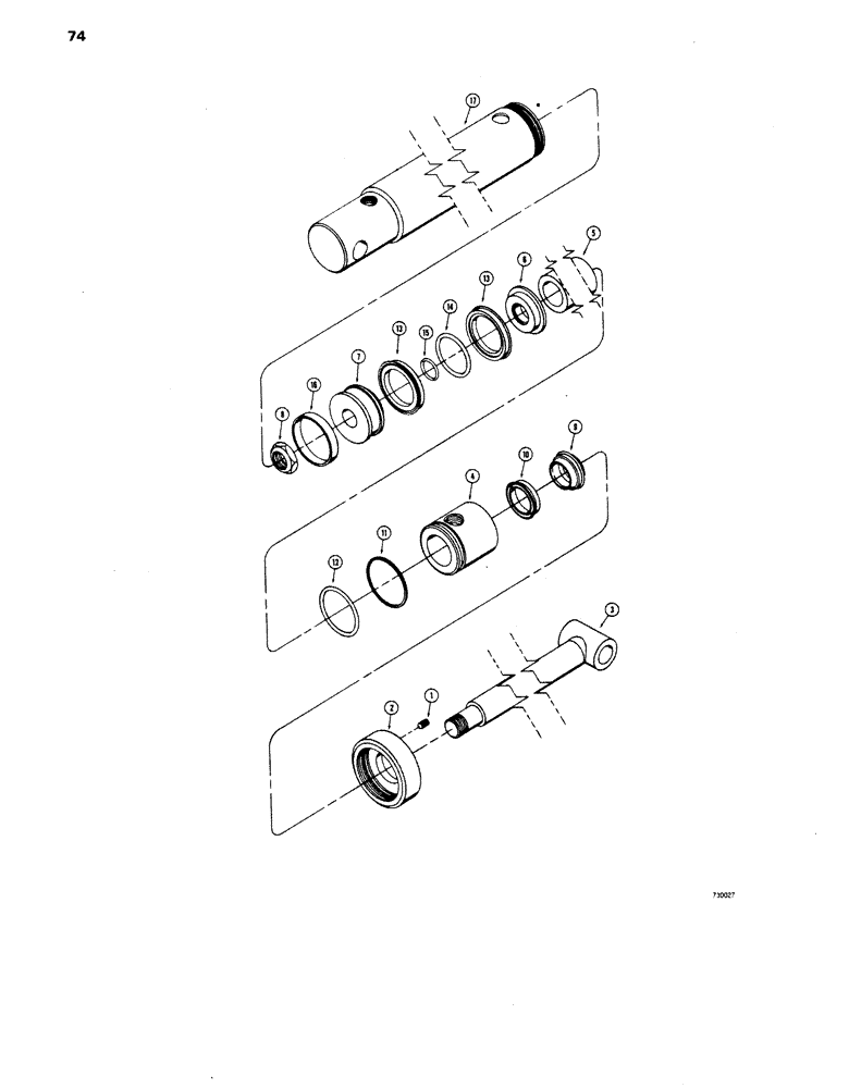 Схема запчастей Case 1816 - (74) - D56774 LOADER LIFT CYLINDER, WARD CYLINDER, NO SPUDS AT HYDRAULICS PORTS (35) - HYDRAULIC SYSTEMS