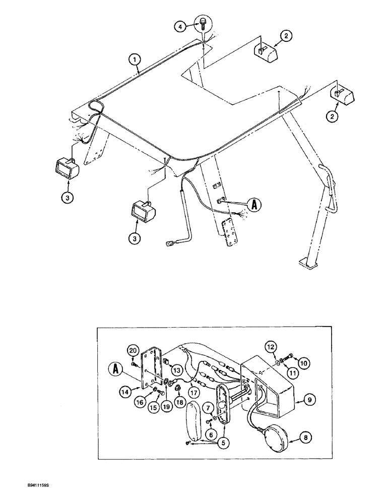 Схема запчастей Case 580L - (4-030) - TRACTOR LAMP ELECTRICAL CIRCUIT, 570LXT SHORT ROPS CANOPY WITH MINIMAL ROOF (04) - ELECTRICAL SYSTEMS