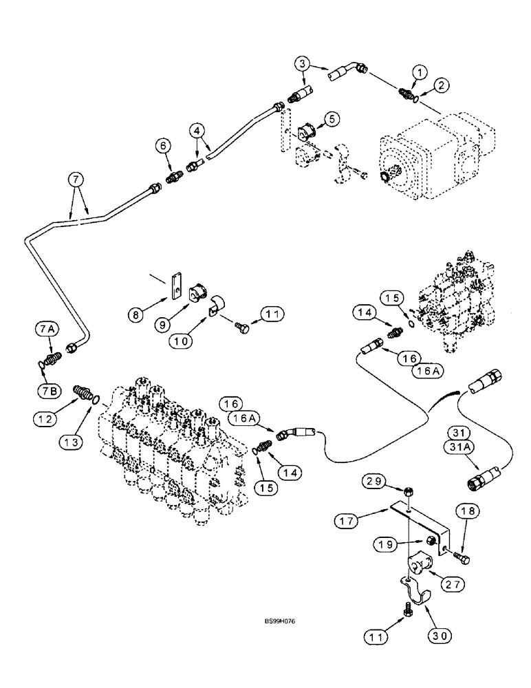Схема запчастей Case 590SL - (7-15) - EQUIPMENT HYD. SYSTEM, EQUIPMENT PUMP AND LOADER CONTROL VALVE TO BACKHOE CONTROL VALVE (08) - HYDRAULICS
