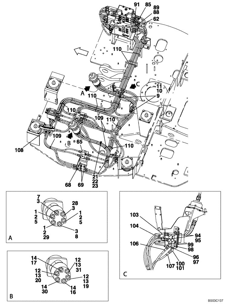 Схема запчастей Case CX75SR - (08-30) - PILOT CONTROL LINES - MODELS WITHOUT LOAD HOLD (08) - HYDRAULICS