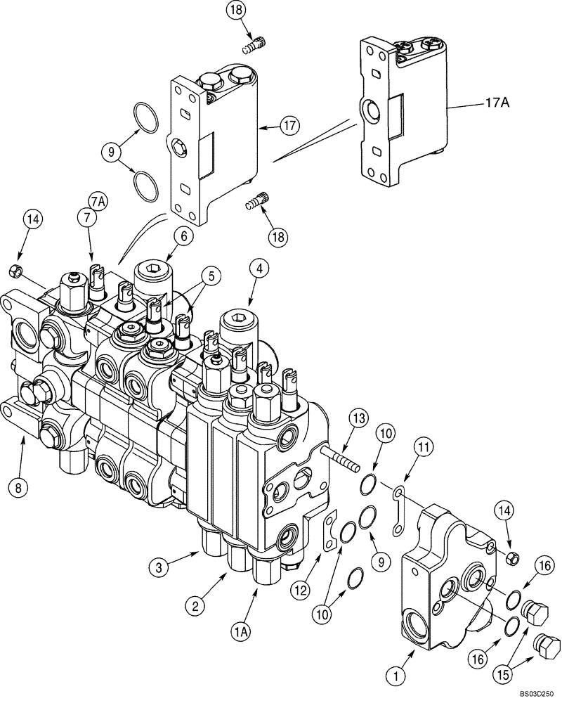 Схема запчастей Case 580M - (08-36) - VALVE ASSY - BACKHOE CONTROL, 8 SPOOL (WITH EXTENDABLE DIPPER AND WITH AUXILIARY HYDRAULICS) (08) - HYDRAULICS