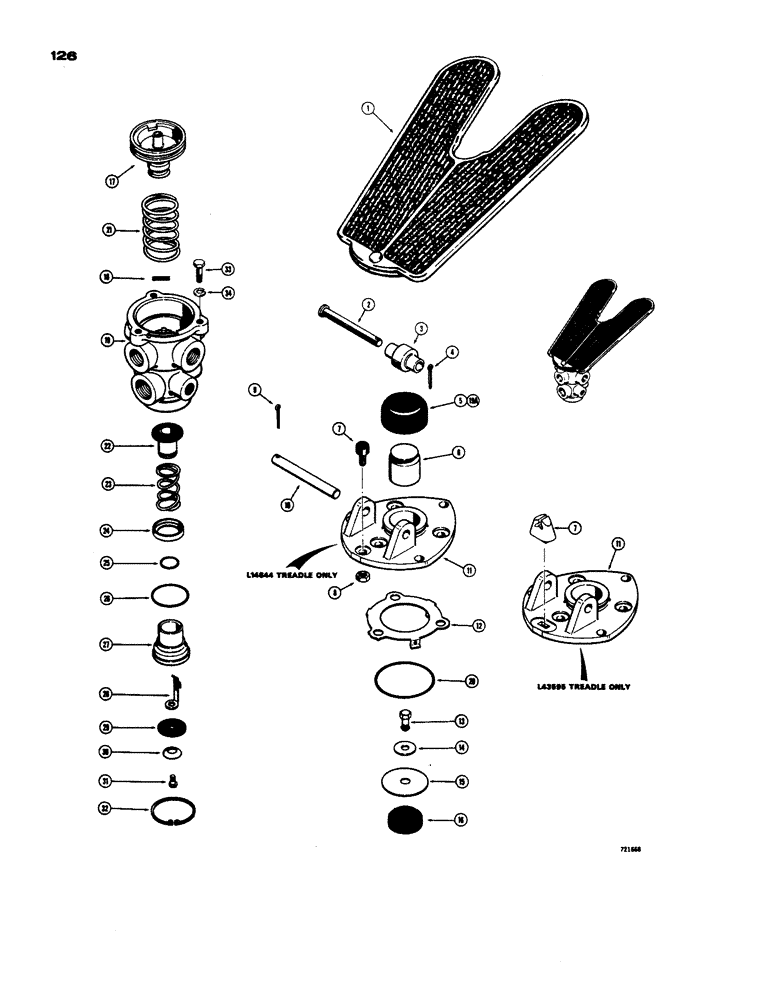 Схема запчастей Case W24 - (126) - BRAKE SYSTEM, TREADLE AND BRAKE VALVE (07) - BRAKES