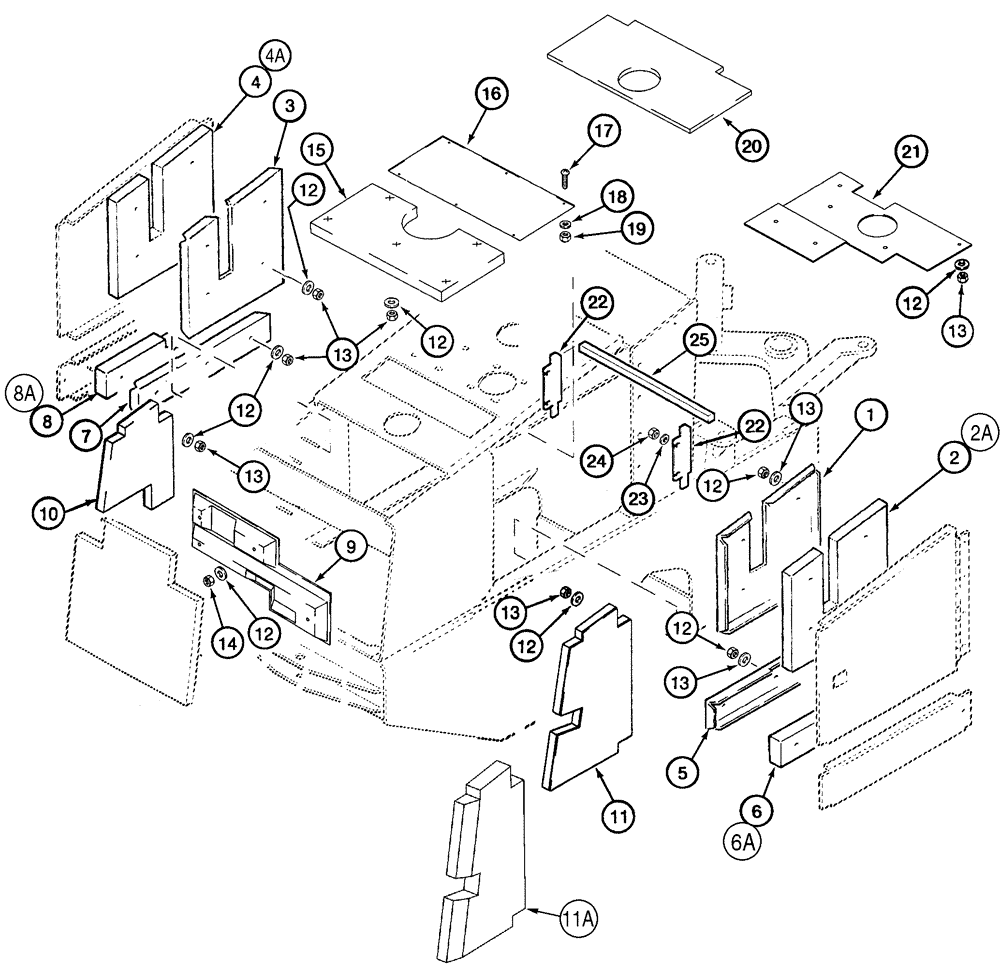 Схема запчастей Case 821C - (09-20) - INSULATION HOOD (09) - CHASSIS