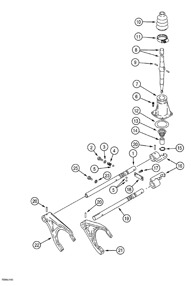 Схема запчастей Case 580SL - (6-042) - CARRARO TRANS ASSEMBLY, TRANS SHIFTER MECH, 2 OR 4 WHEEL DRIVE, MODELS W/OUT POWERSHIFT TRANSMISSION (06) - POWER TRAIN