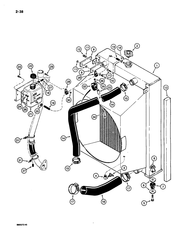 Схема запчастей Case 650 - (2-38) - RADIATOR, HOSES, AND COOLANT BOTTLE (02) - ENGINE