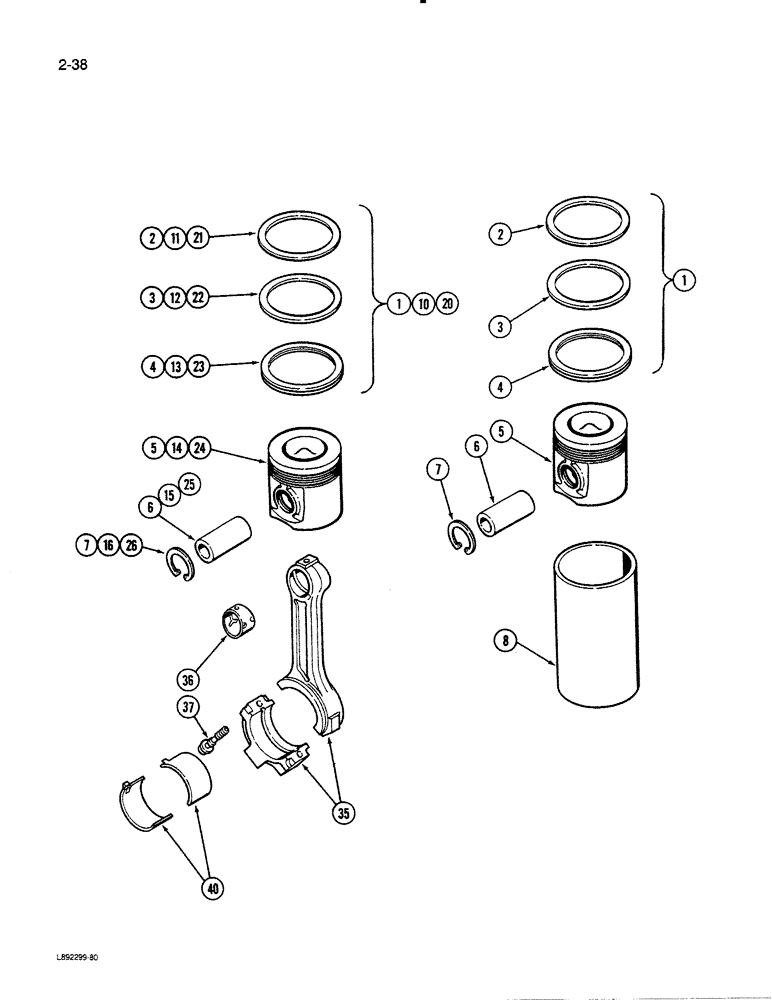 Схема запчастей Case 450C - (2-38) - PISTONS, 4T-390 ENGINE (02) - ENGINE