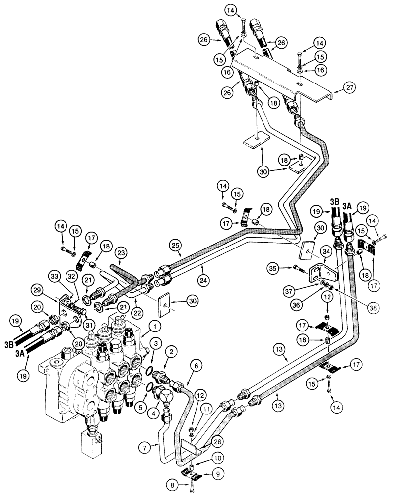 Схема запчастей Case 850E - (8-018) - LOADER CLAM HYDRAULIC CIRCUIT (08) - HYDRAULICS