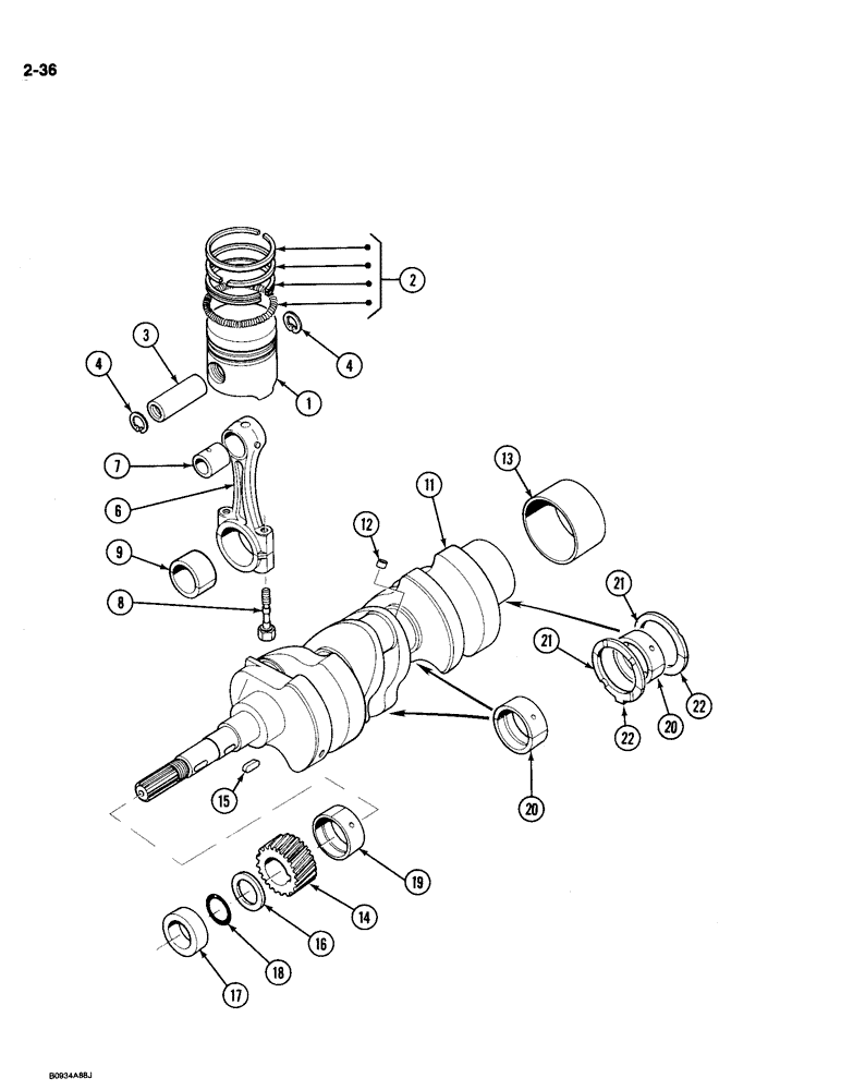 Схема запчастей Case 1818 - (2-036) - CRANKSHAFT, PISTONS, AND CONNECTING RODS, DIESEL MODELS (02) - ENGINE