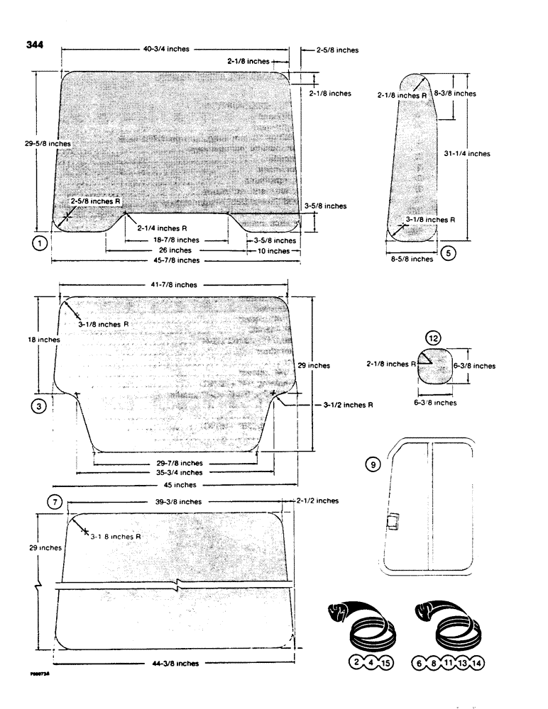 Схема запчастей Case 850C - (344) - CAB GLASS, U.S. DIMENSIONS (05) - UPPERSTRUCTURE CHASSIS