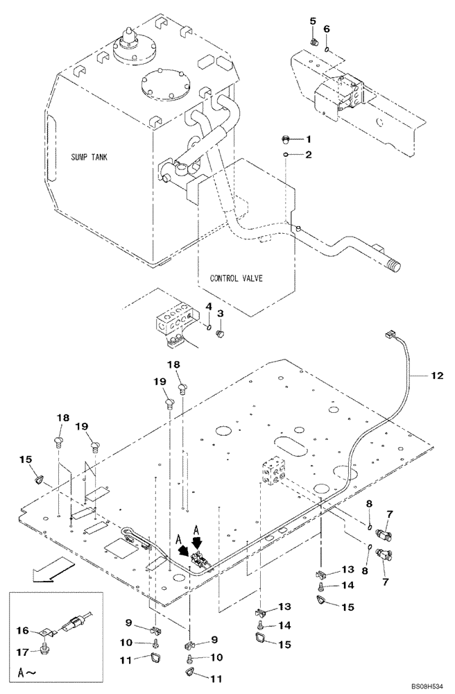 Схема запчастей Case CX470B - (08-62) - PLUG - VALVE & HYDRAULIC TANK (08) - HYDRAULICS