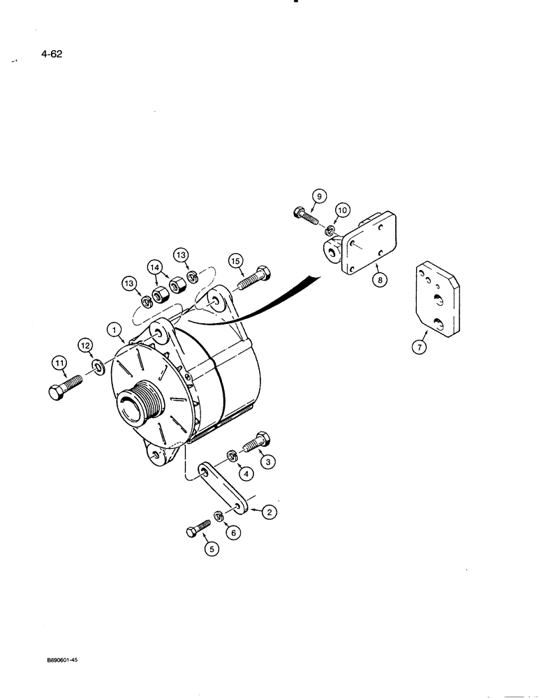 Схема запчастей Case 821 - (4-062) - 65 AMP ALTERNATOR AND MOUNTING PARTS (04) - ELECTRICAL SYSTEMS