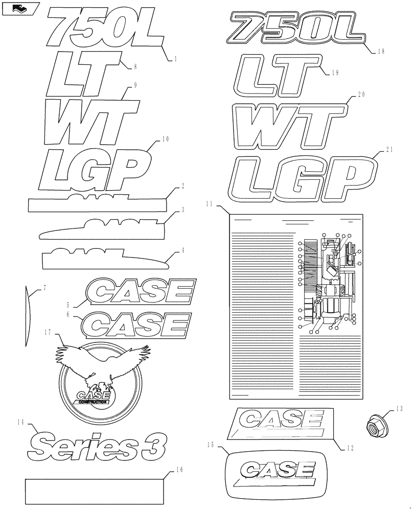 Схема запчастей Case 750L - (09-44) - DECALS - LATIN AMERICAN SPANISH (09) - CHASSIS/ATTACHMENTS