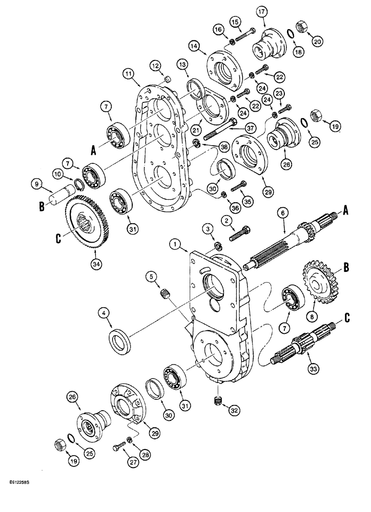 Схема запчастей Case 760 - (06-043A) - TRANSMISSION, TRANSFER HOUSING, 101703A1 TRANSMISSION (21) - TRANSMISSION