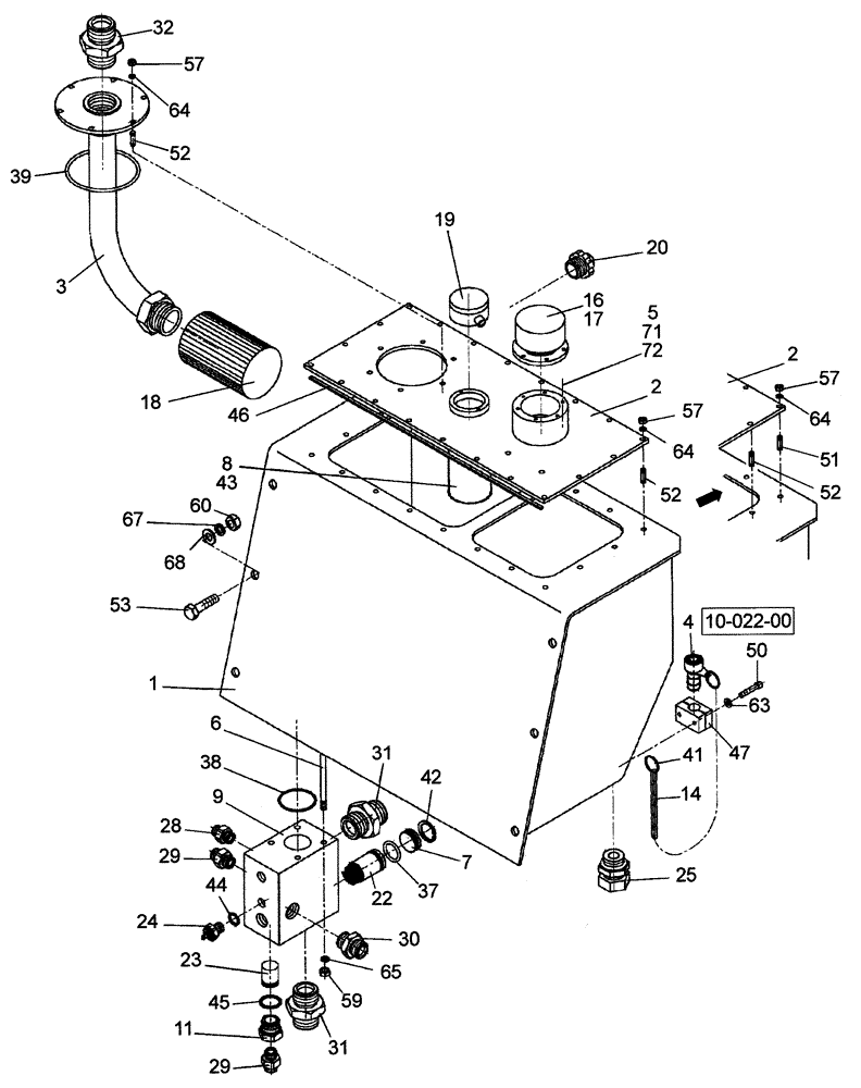 Схема запчастей Case SR15 - (10-001-00[01]) - HYDRAULIC RESERVOIR - IF USED (08) - HYDRAULICS
