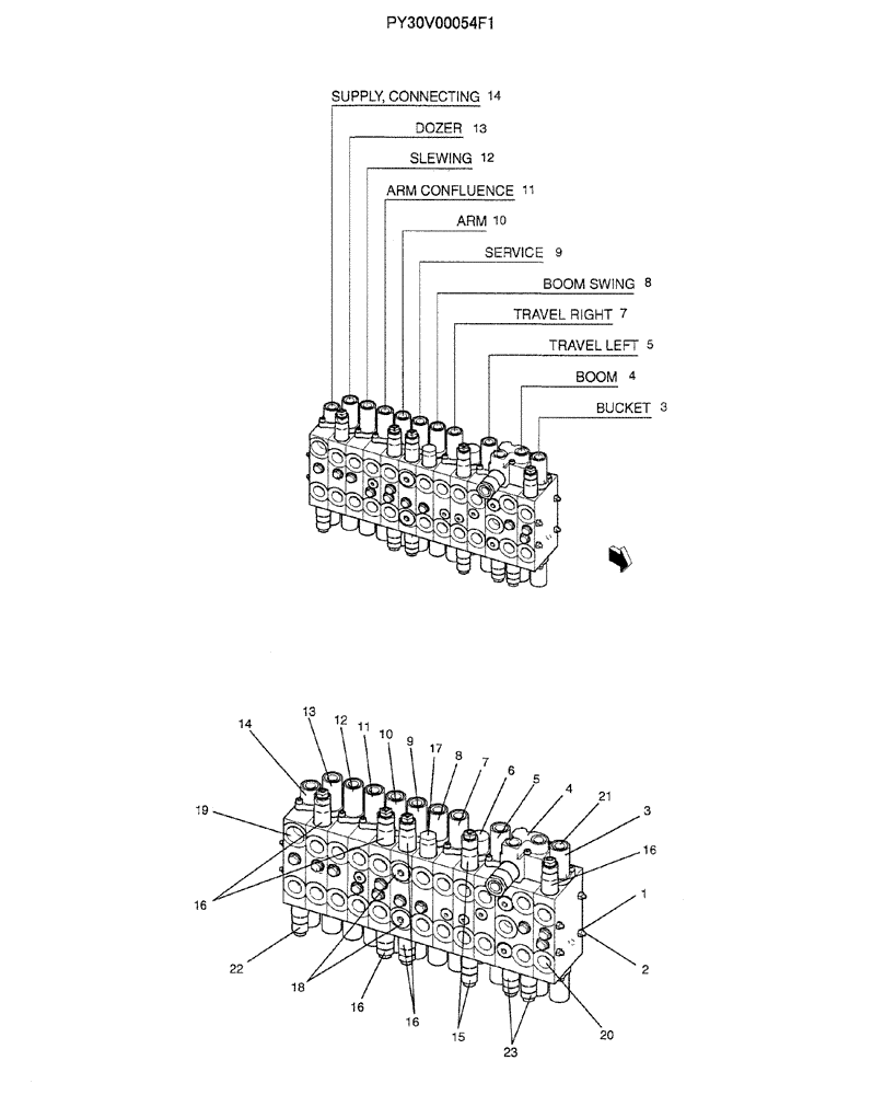 Схема запчастей Case CX50B - (07-001) - VALVE ASSY, CONTROL (PY30V00054F1) ELECTRICAL AND HYDRAULIC COMPONENTS
