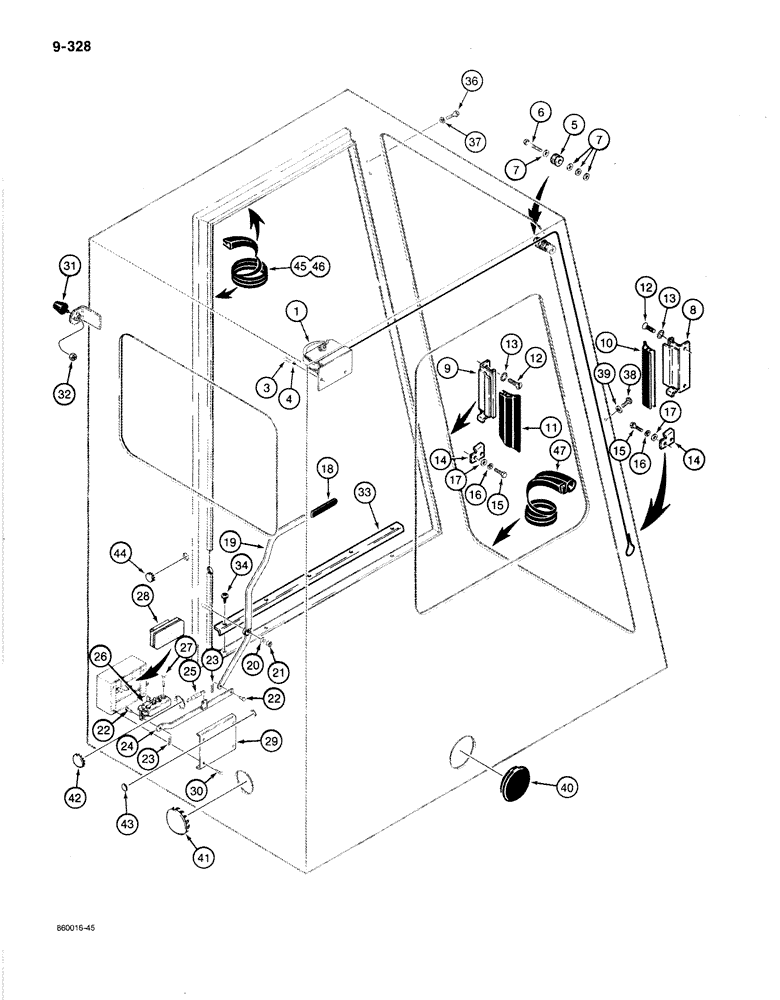 Схема запчастей Case 1080B - (9-328) - CAB WINDSHIELD CABLES, DOOR RETAINER, AND MISCELLANEOUS (09) - CHASSIS