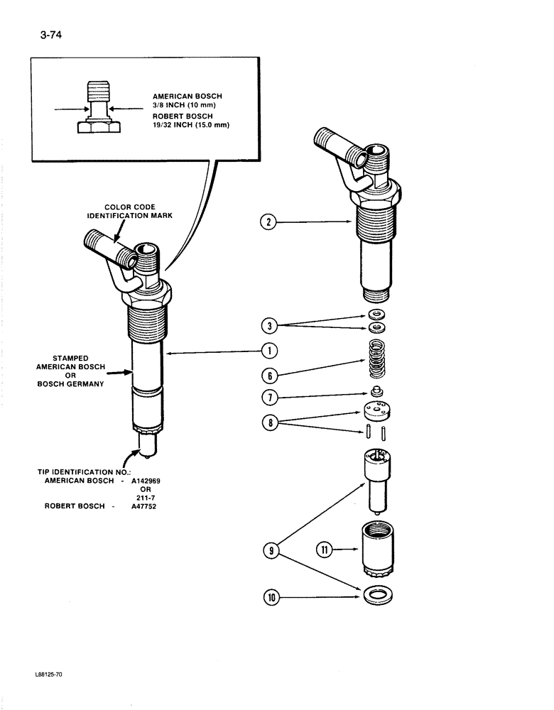 Схема запчастей Case 1187B - (3-74) - FUEL INJECTOR NOZZLE, 504BDT ENGINE, RED COLOR CODE IDENTIFICATION (03) - FUEL SYSTEM