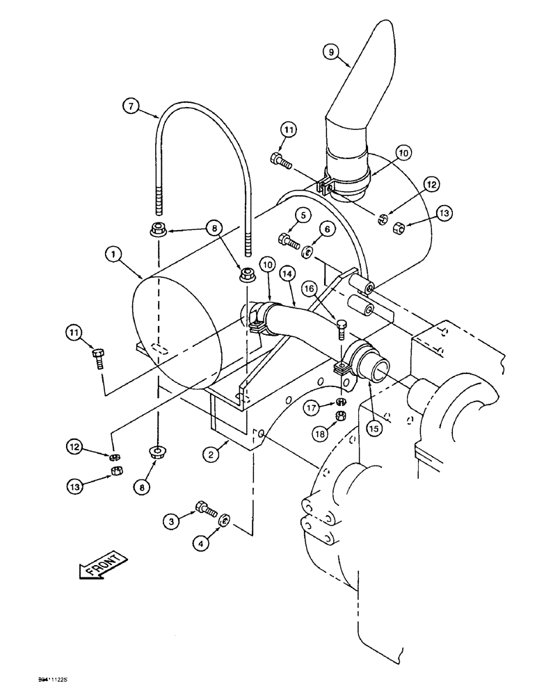Схема запчастей Case 9040B - (2-12) - MUFFLER AND EXHAUST SYSTEM, PRIOR TO P.I.N. DAC04#2001 (02) - ENGINE