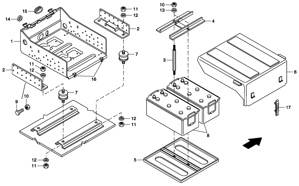 Схема запчастей Case 340 - (62A00000587[001]) - BATTERY BOX INSTALLATION (55) - ELECTRICAL SYSTEMS