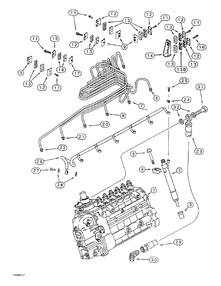 Схема запчастей Case 821B - (3-09A) - FUEL INJECTION SYSTEM, 6T-830 EMISSIONS CERTIFIED ENGINE, TRACTOR P.I.N. JEE0050601 & AFTER (03) - FUEL SYSTEM