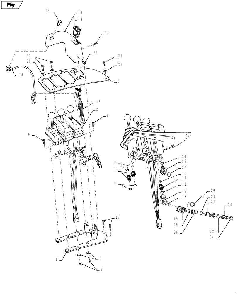 Схема запчастей Case 721F - (35.359.AF[02]) - 3 LEVER CONTROL INSTALLATION (35) - HYDRAULIC SYSTEMS