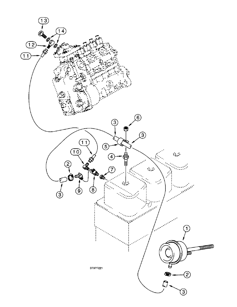 Схема запчастей Case 590SL - (3-14) - ANEROID AND WASTEGATE SYSTEM, 4T-390 EMISSIONS CERTIFIED ENGINE (03) - FUEL SYSTEM