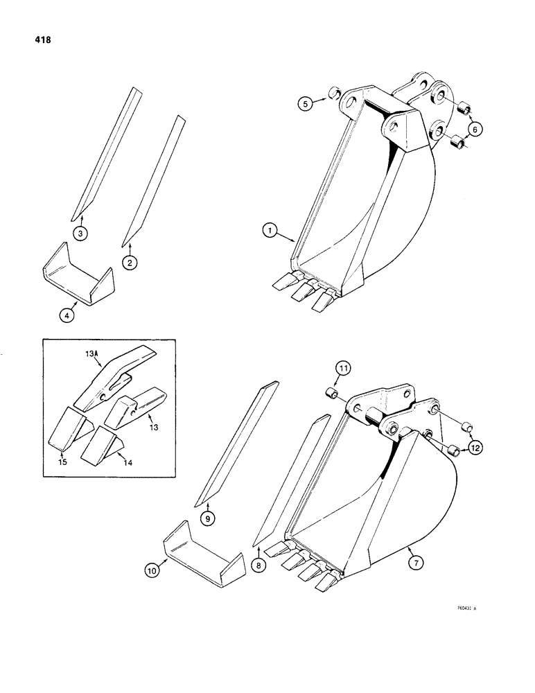 Схема запчастей Case 480C - (418) - BACKHOE BUCKETS, TRENCHING BUCKETS (84) - BOOMS, DIPPERS & BUCKETS