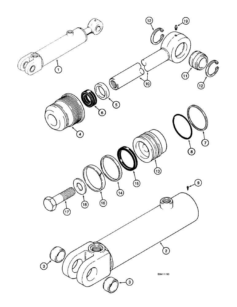 Схема запчастей Case 580L - (8-158) - THREE-POINT HITCH TILT CYLINDER, 570LXT MODELS (08) - HYDRAULICS