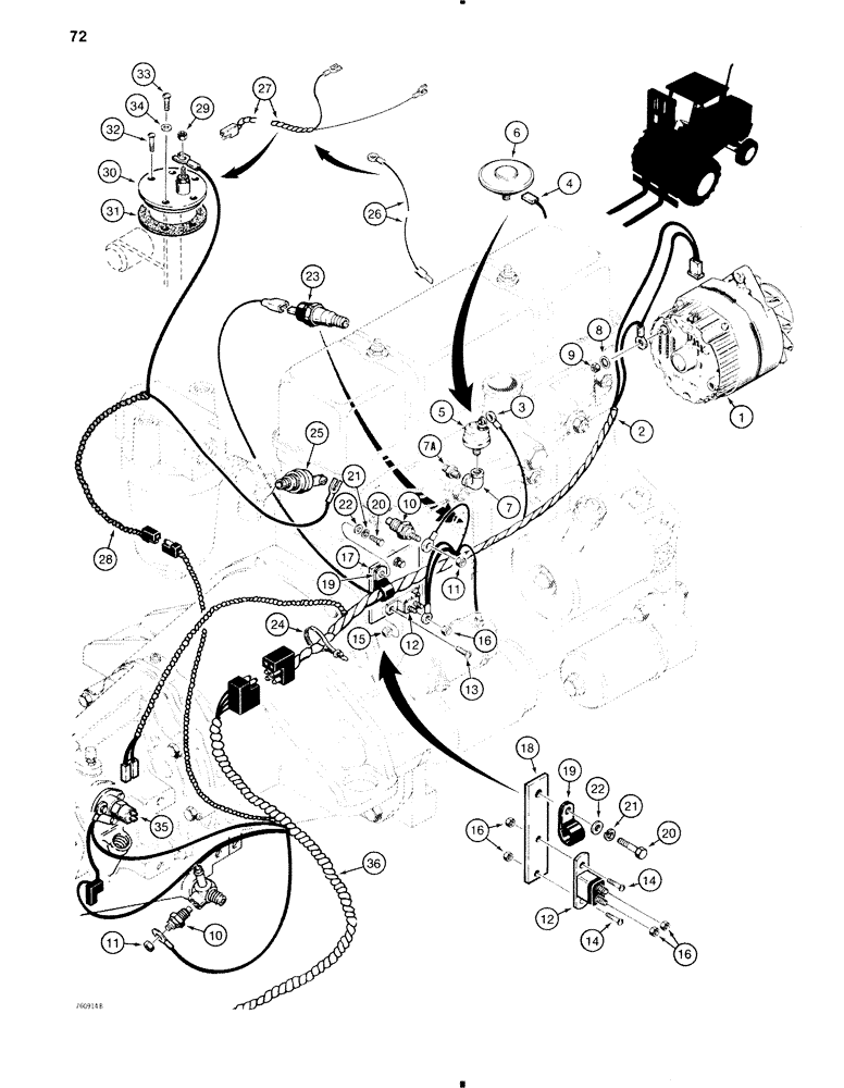 Схема запчастей Case 584C - (072) - ELECTRICAL SYSTEM, ALTERNATOR, ENGINE HARNESS AND CONNECTIONS (55) - ELECTRICAL SYSTEMS