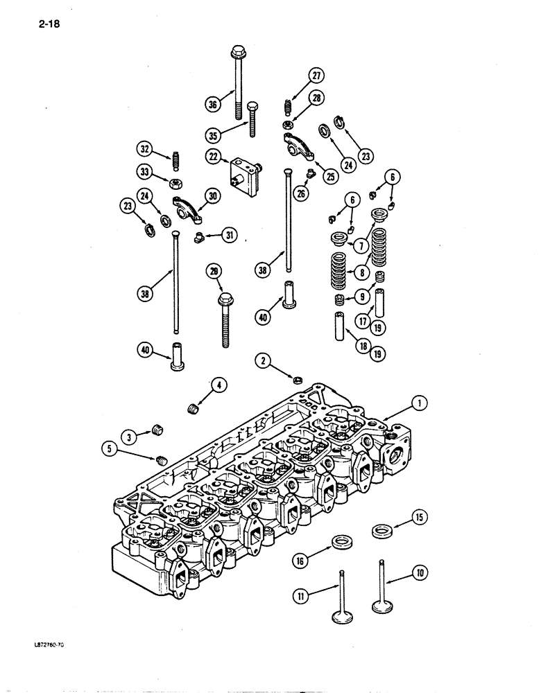 Схема запчастей Case 855D - (2-18) - CYLINDER HEAD AND VALVE MECHANISM, 6-590 ENGINE, 6T-590 (02) - ENGINE