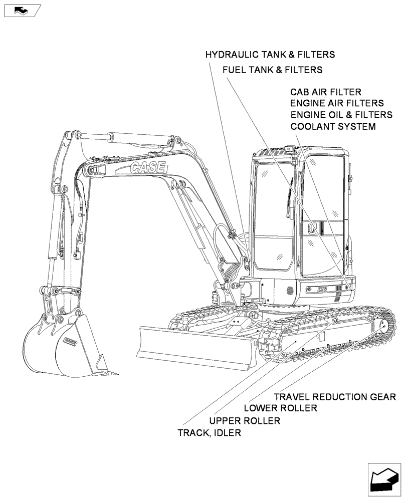 Схема запчастей Case CX50B - (00-001A) - FILTERS AND CAPACITIES GENERAL MAINTENANCE ITEMS