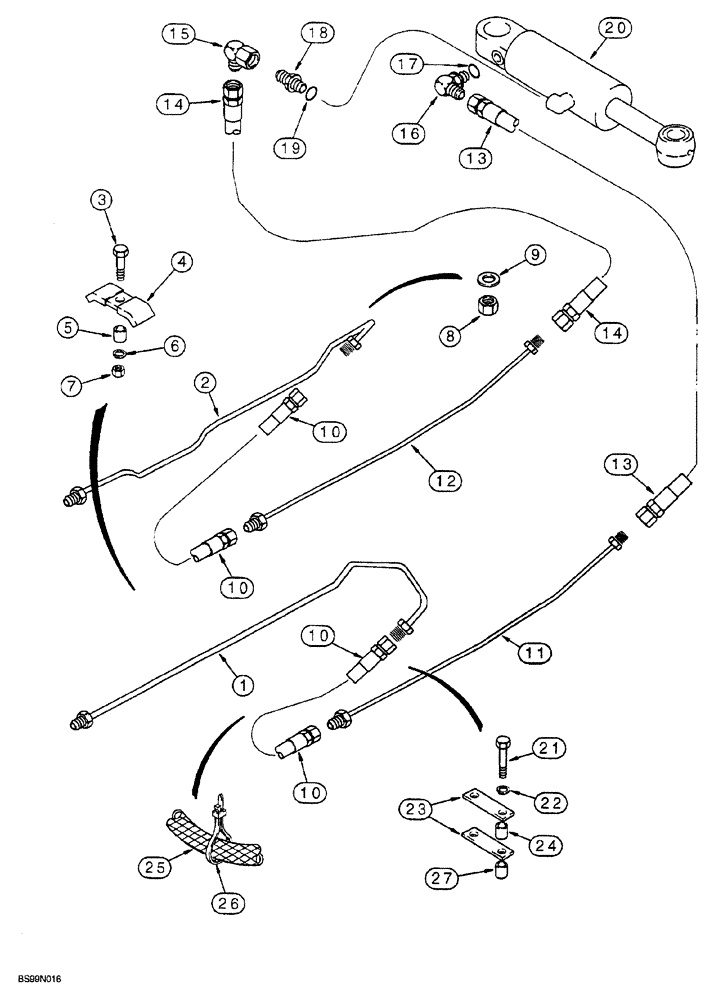 Схема запчастей Case 850G - (8-16) - TILT HYDRAULIC CIRCUIT - DESCENDING TUBES TO CYLINDERS (07) - HYDRAULIC SYSTEM