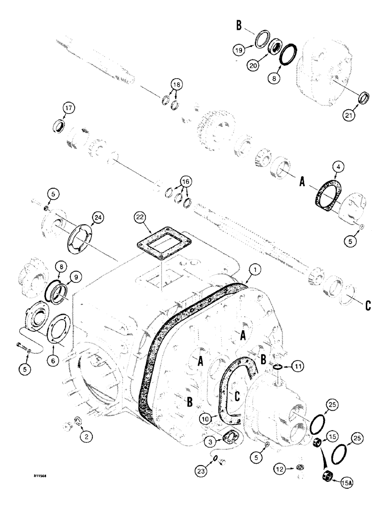 Схема запчастей Case 475 - (174) - TRANSMISSION SEAT KIT, HOUSING (21) - TRANSMISSION