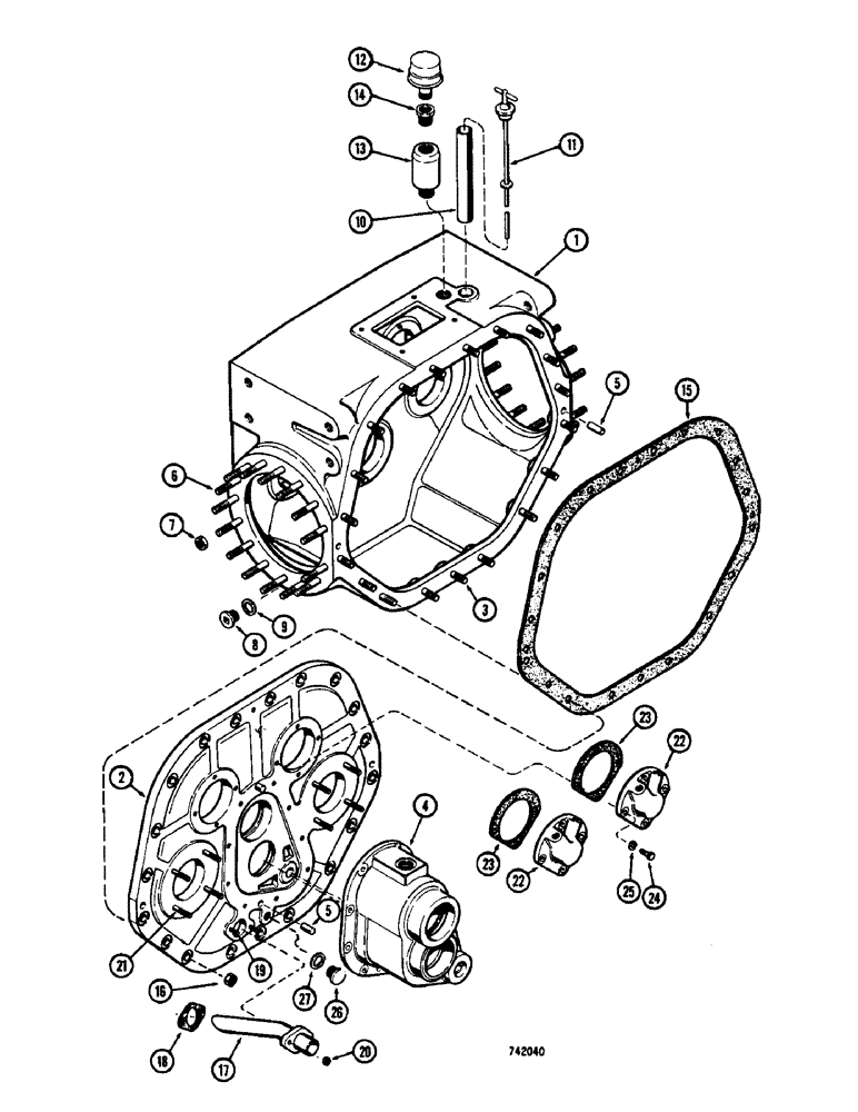 Схема запчастей Case 475 - (078) - TRANSMISSION HOUSING AND FRONT COVERS (21) - TRANSMISSION