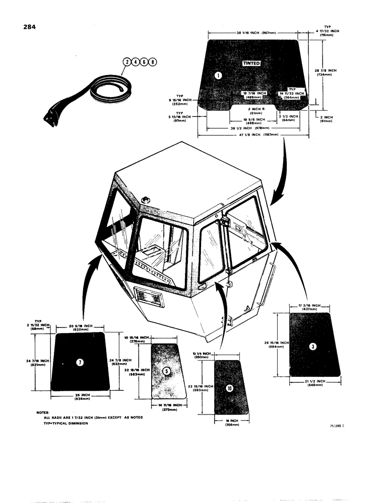 Схема запчастей Case W24B - (284) - CAB GLASS AND MOLDING (09) - CHASSIS